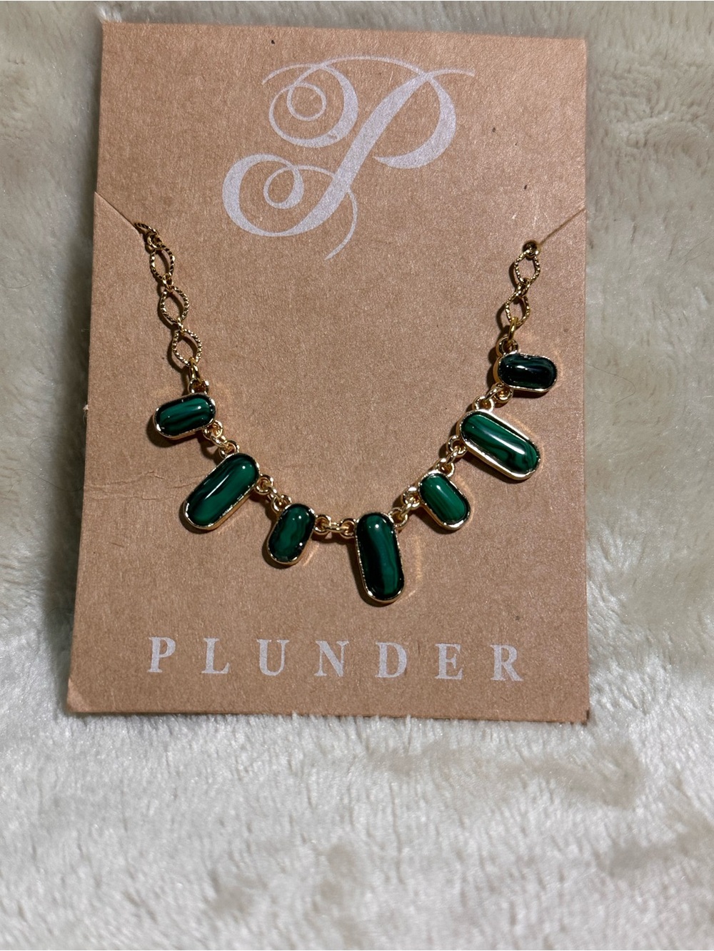 Plunder Gold Tone Chain Necklace with Green Stone Accents - Women Jewelry - Picture 2 of 6